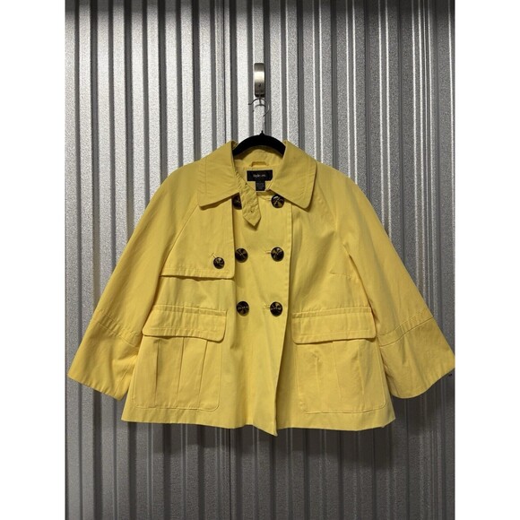 Style & Co Women's Yellow Cotton Blend 3/4 Sleeve Pea Coat Button Front L Jacket - Picture 1 of 9